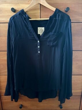 Chaser Black Lightweight Button Sheer Henley Blouse Size M
